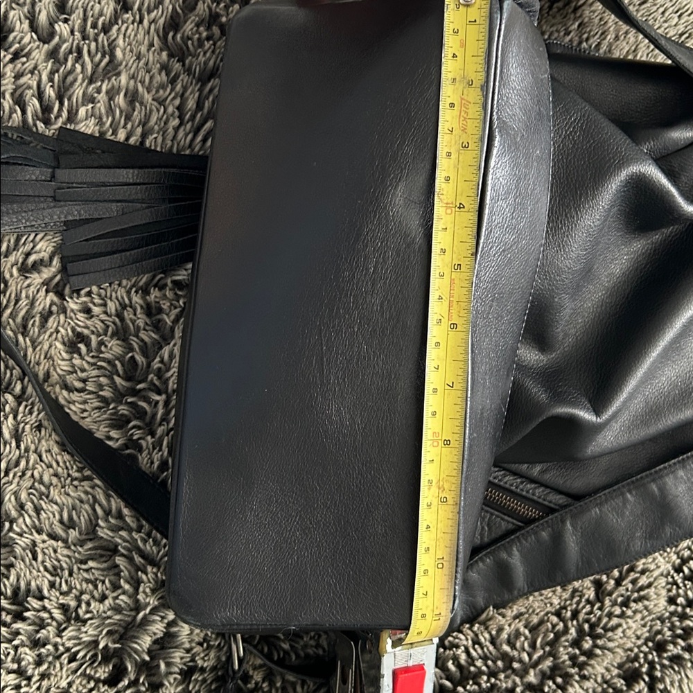 Eileen Fisher Black Leather Backpack with Tassels - Picture 8 of 11